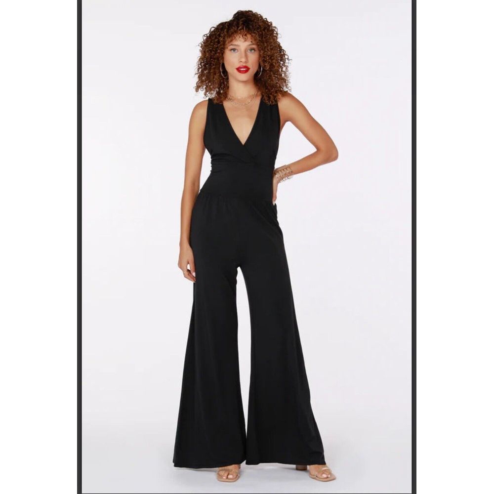 Bobi Supreme Revolve Jersey Tied Waist V Neck Black Jumpsuit Size XS Ribbed